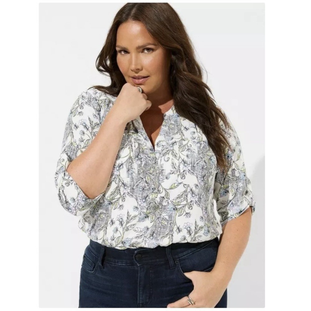 Torrid Harper White Floral Georgette 3/4 Sleeve Pullover Blouse Size 3X
